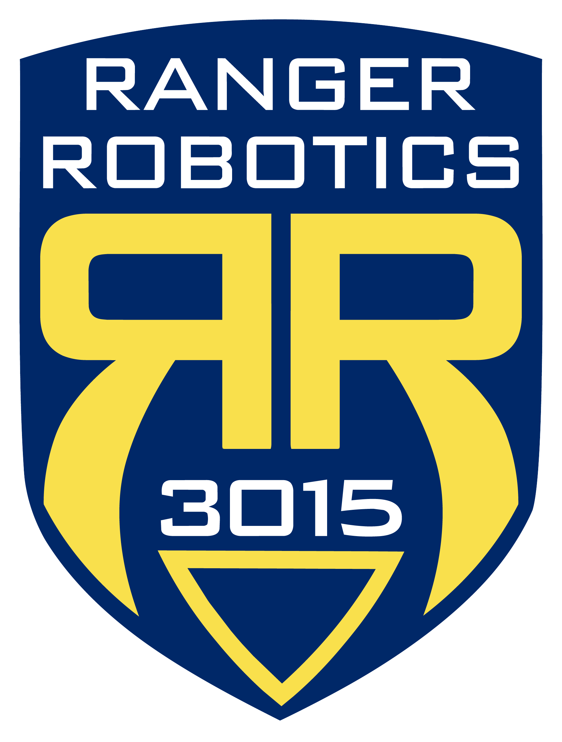 A shield-shaped logo featuring the blue and yellow text 'RANGER ROBOTICS 3015' with interlocking yellow 'R' letters.